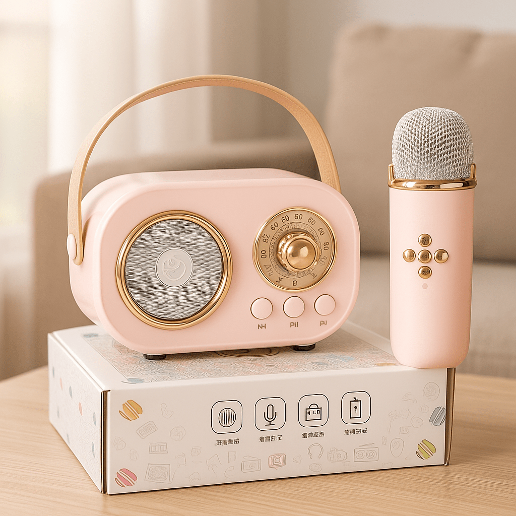 Vintage Bluetooth Karaoke Zvučnik sa Bežičnim Mikrofonom – – – slika 1