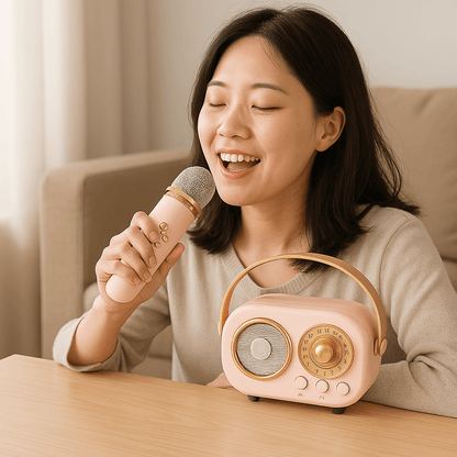 Vintage Bluetooth Karaoke Zvučnik sa Bežičnim Mikrofonom – – – slika 2