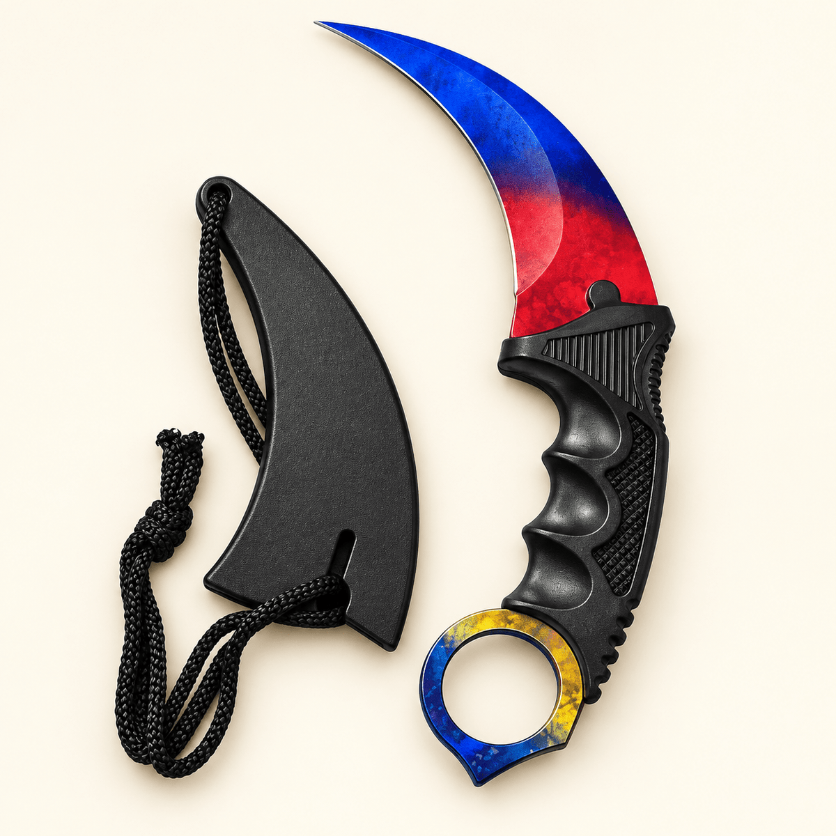 Višebojni karambit s crnom futrolom – Karambit noževi s futrolom – – slika 1