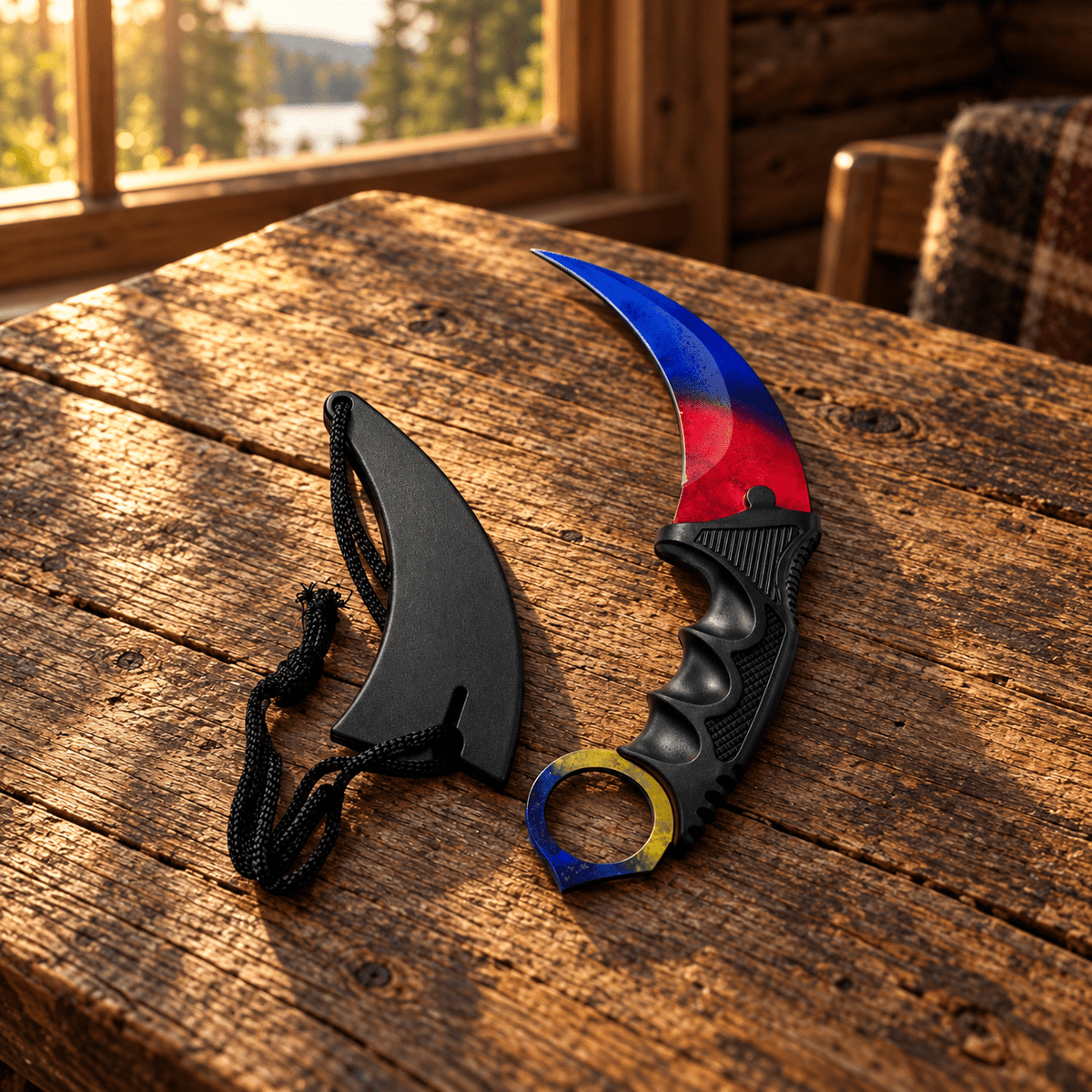 Višebojni karambit s crnom futrolom – Karambit noževi s futrolom – – slika 2