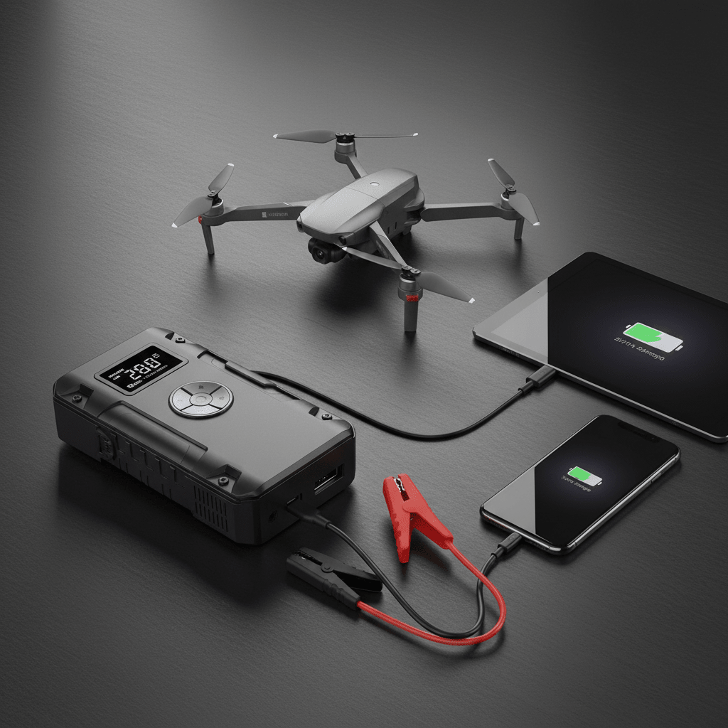 Višenamjenski Prijenosni Punjač i Kompresor 4 - u - 1 | Pametno Punjenje i Napuhavanje – Prijenosni Punjači i Kompresori – Crna – slika 18