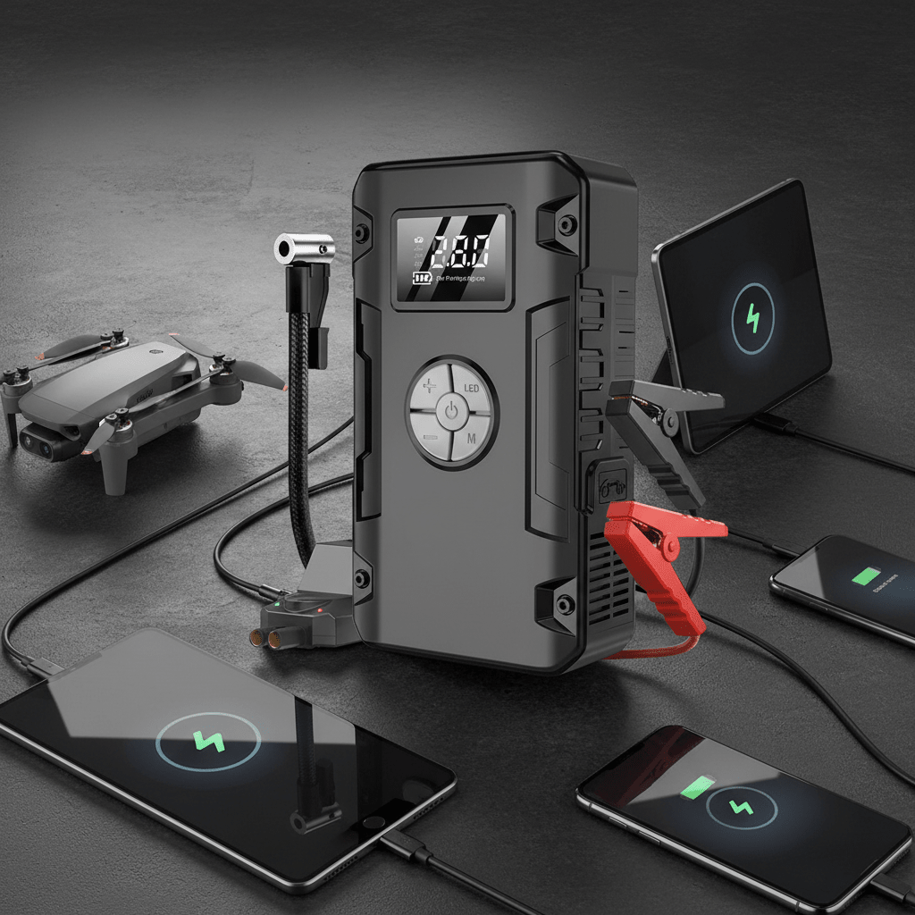 Višenamjenski Prijenosni Punjač i Kompresor 4 - u - 1 | Pametno Punjenje i Napuhavanje – Prijenosni Punjači i Kompresori – Crna – slika 12