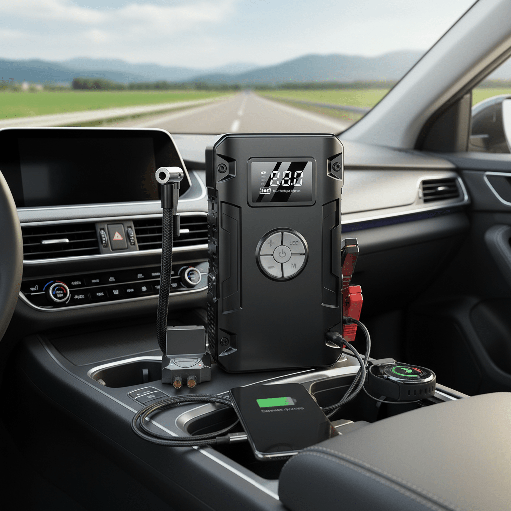 Višenamjenski Prijenosni Punjač i Kompresor 4 - u - 1 | Pametno Punjenje i Napuhavanje – Prijenosni Punjači i Kompresori – Crna – slika 9