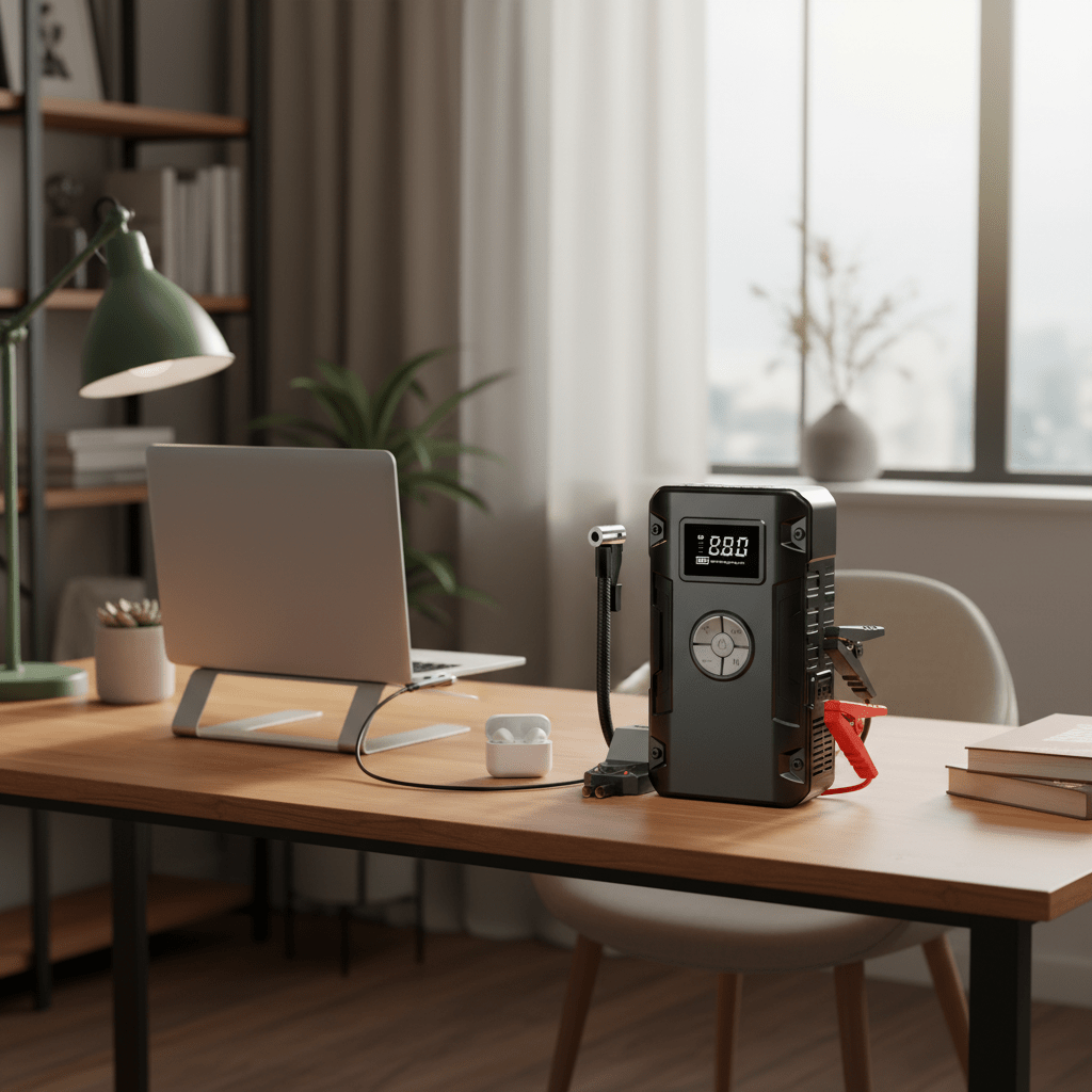 Višenamjenski Prijenosni Punjač i Kompresor 4 - u - 1 | Pametno Punjenje i Napuhavanje – Prijenosni Punjači i Kompresori – Crna – slika 10