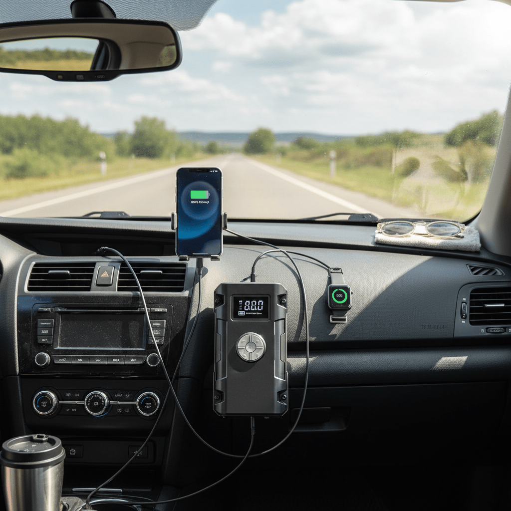 Višenamjenski Prijenosni Punjač i Kompresor 4 - u - 1 | Pametno Punjenje i Napuhavanje – Prijenosni Punjači i Kompresori – Crna – slika 3