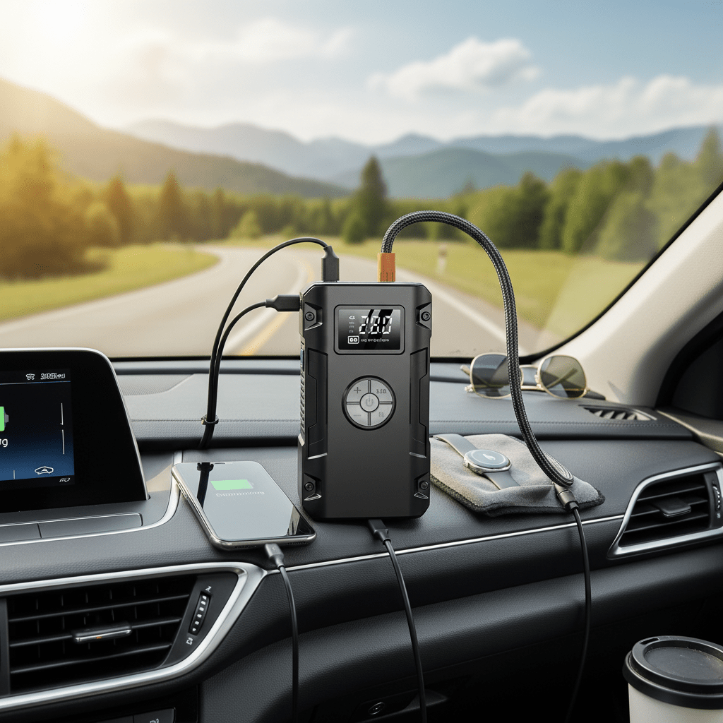 Višenamjenski Prijenosni Punjač i Kompresor 4 - u - 1 | Pametno Punjenje i Napuhavanje – Prijenosni Punjači i Kompresori – Crna – slika 21