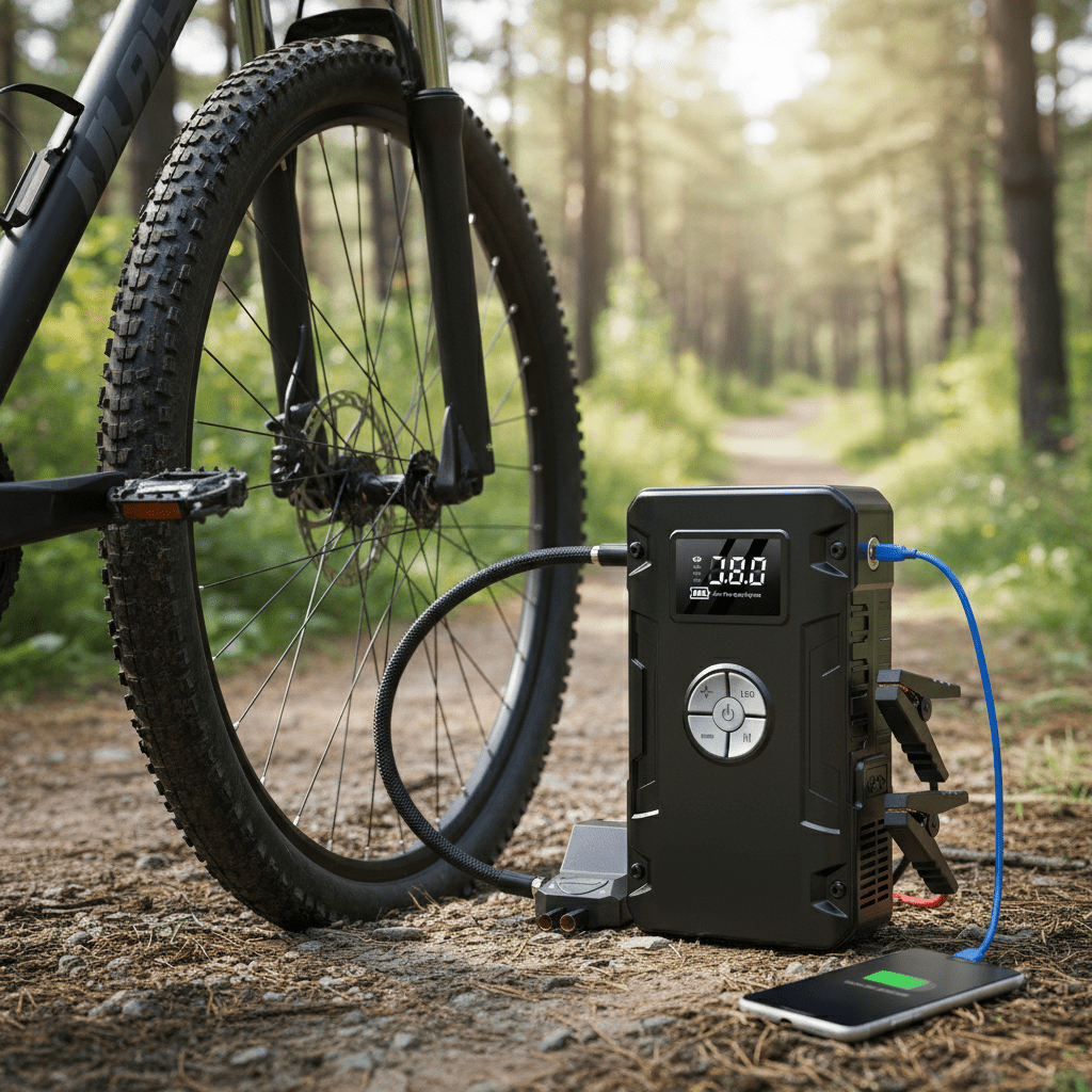 Višenamjenski Prijenosni Punjač i Kompresor 4 - u - 1 | Pametno Punjenje i Napuhavanje – Prijenosni Punjači i Kompresori – Crna – slika 8