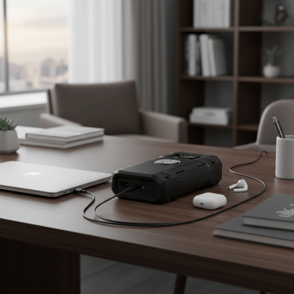 Višenamjenski Prijenosni Punjač i Kompresor 4 - u - 1 | Pametno Punjenje i Napuhavanje – Prijenosni Punjači i Kompresori – Crna – slika 4