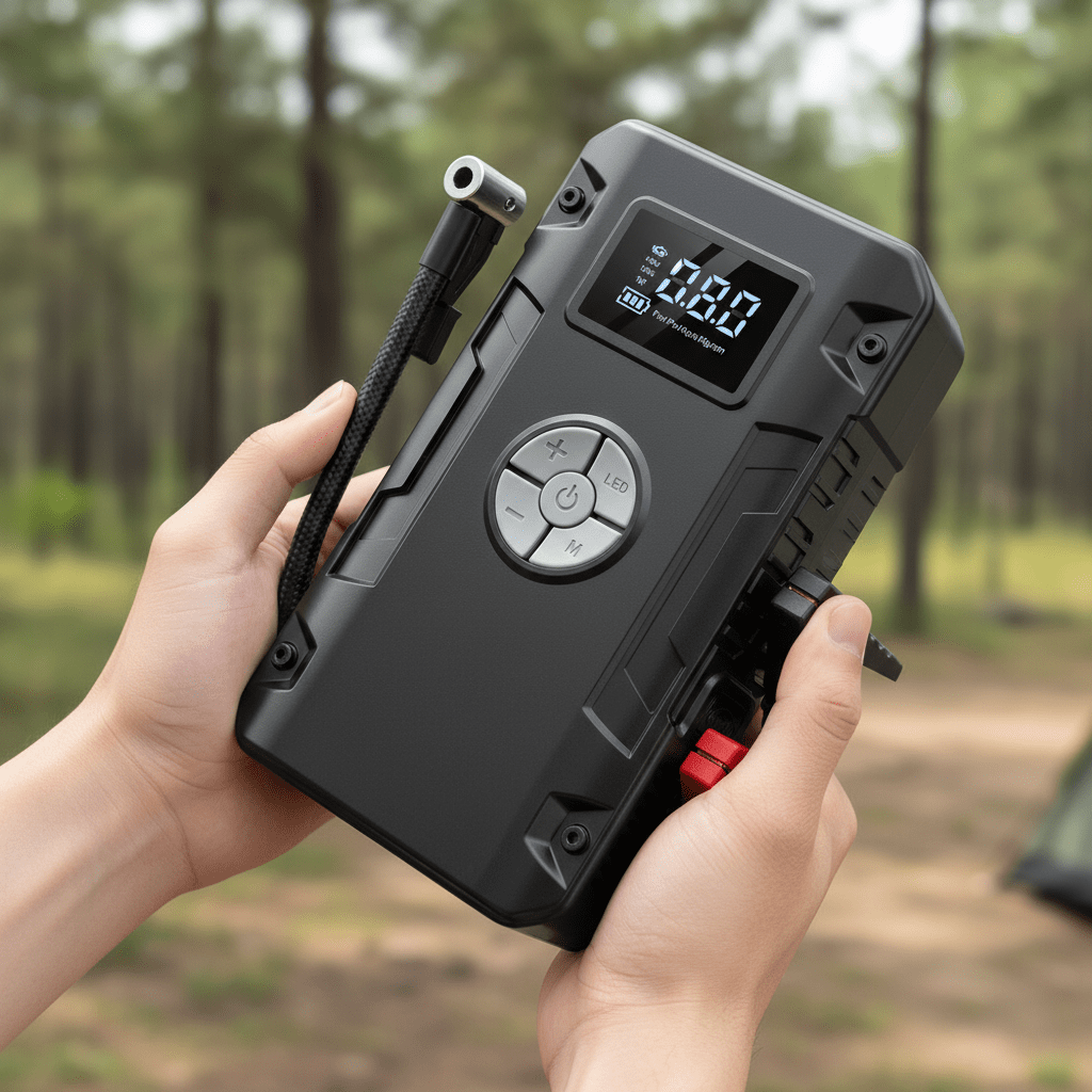 Višenamjenski Prijenosni Punjač i Kompresor 4 - u - 1 | Pametno Punjenje i Napuhavanje – Prijenosni Punjači i Kompresori – Crna – slika 11