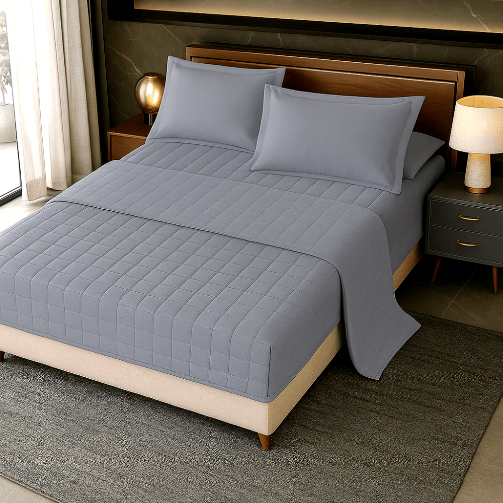 Vodonepropusni Set Plahta za Madrac, Jastučnice + Step Deka – – Siva 160x200cm – slika 5