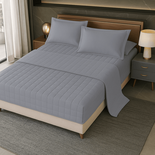 Vodonepropusni Set Plahta za Madrac, Jastučnice + Step Deka – – Siva 160x200cm – slika 1