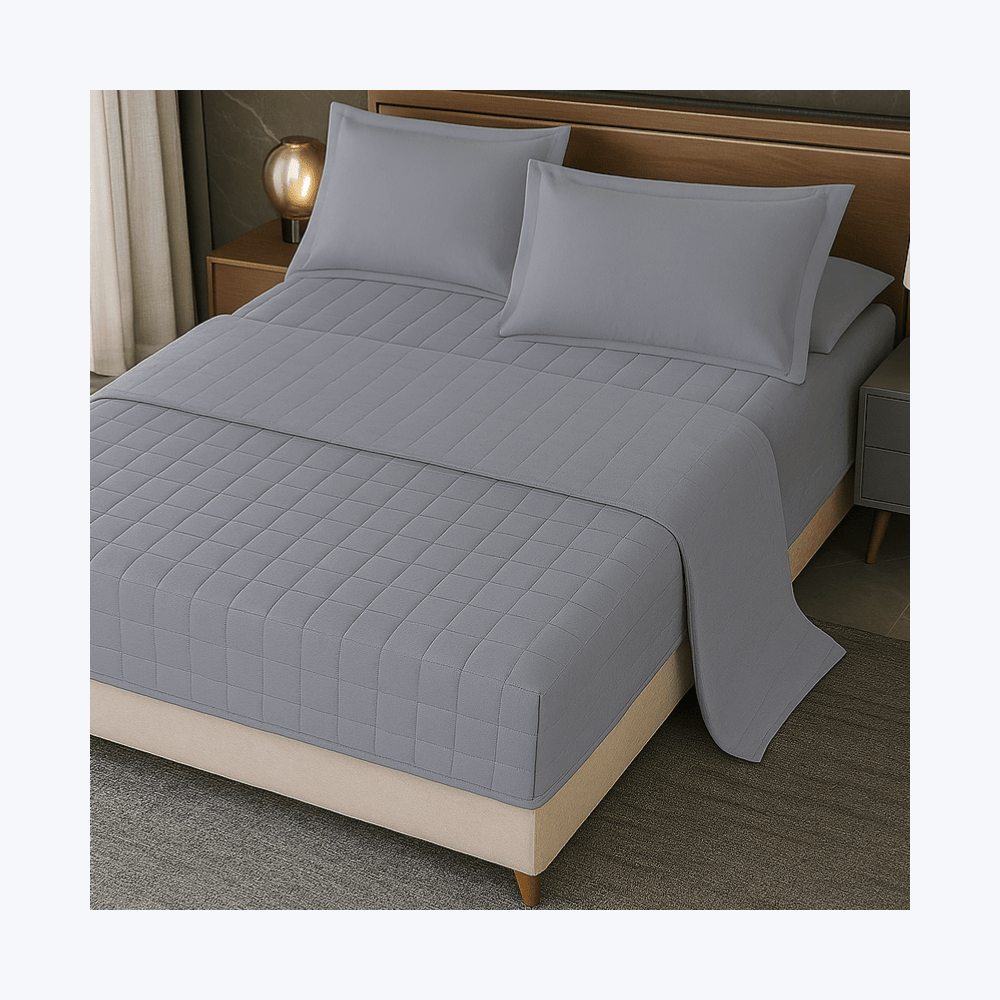 Vodonepropusni Set Plahta za Madrac, Jastučnice + Step Deka – – Siva 160x200cm – slika 3