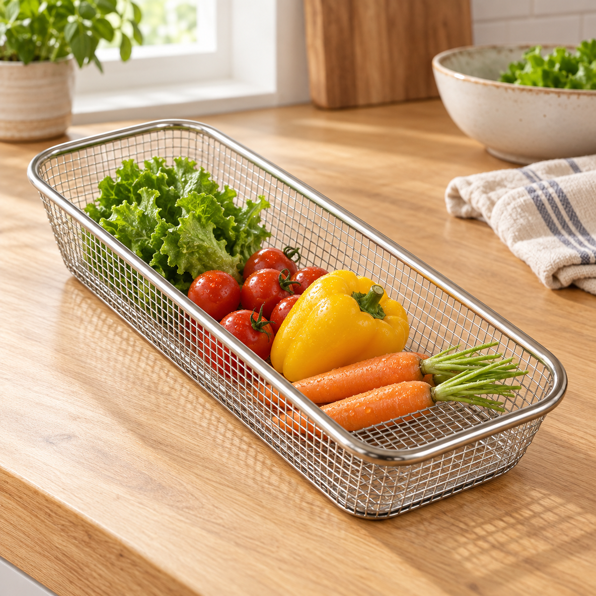 Izdužena pravougaona žičana korpa 22 cm – lifestyle