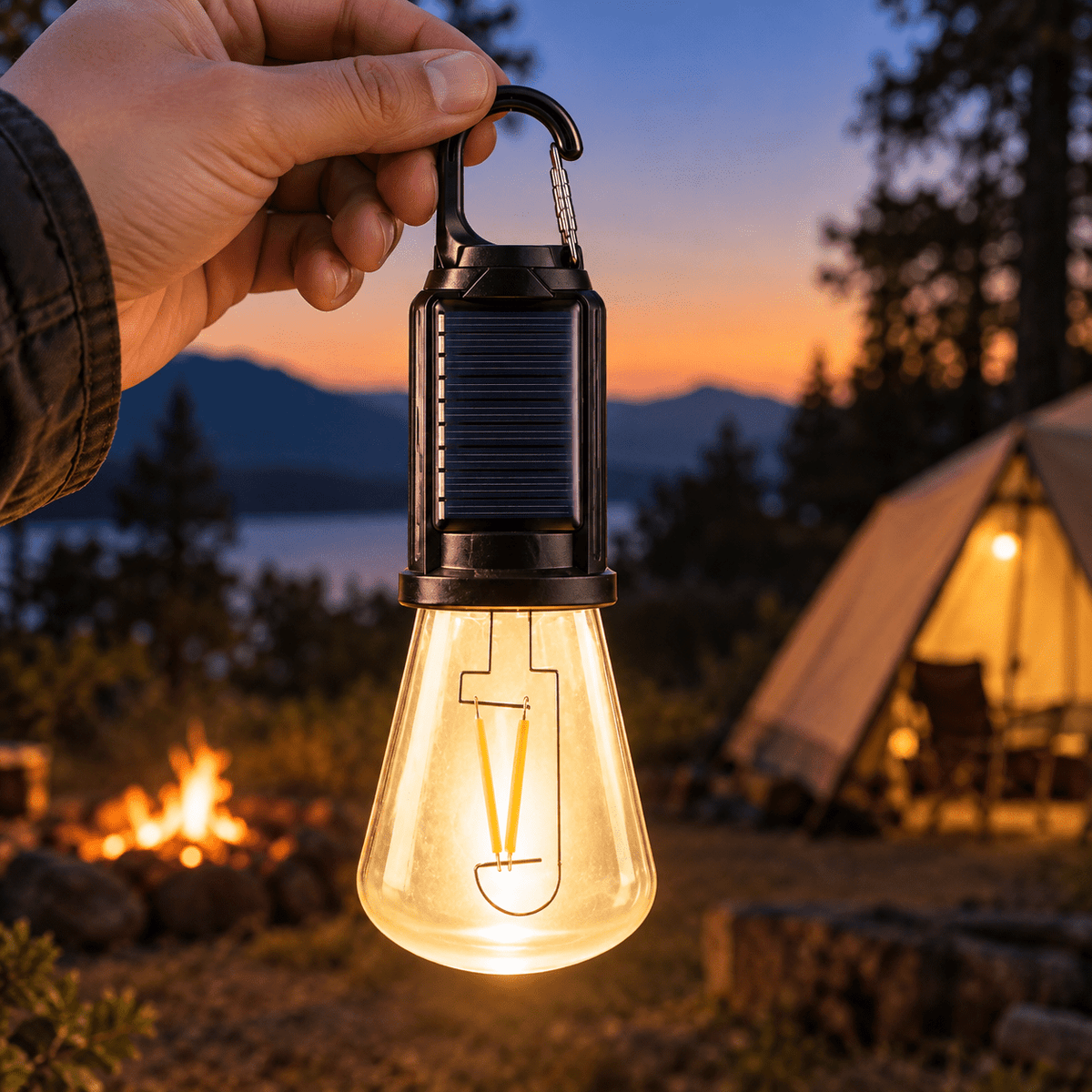 YX-B02 solarna kamp lampa s toplim svjetlom i kukom – Solarne kamp lampe YX-B02 – – slika 3