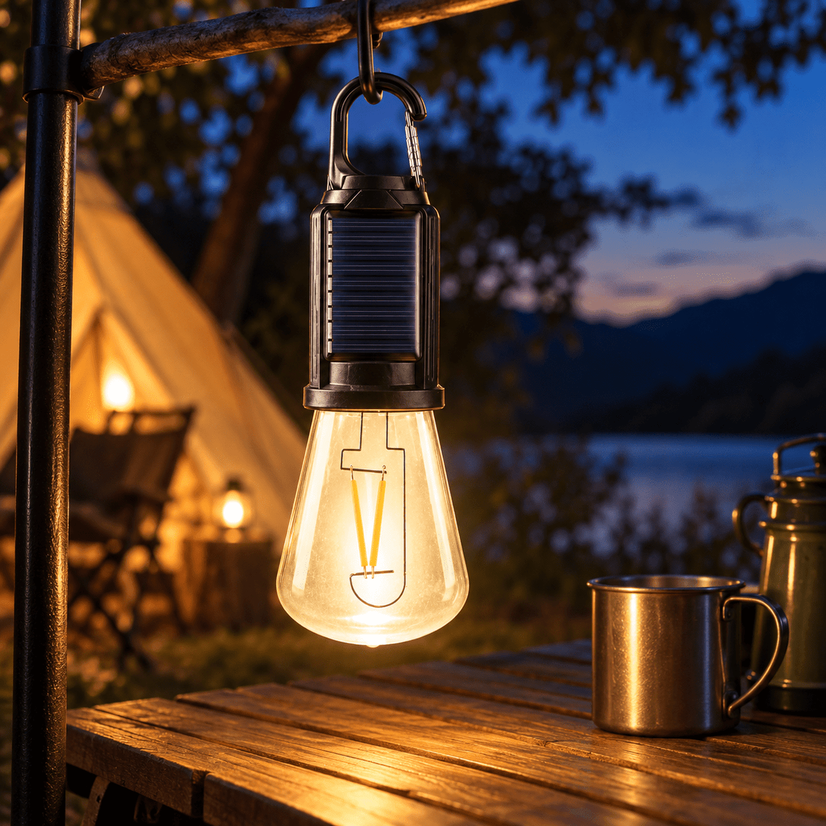 YX-B02 solarna kamp lampa s toplim svjetlom i kukom – Solarne kamp lampe YX-B02 – – slika 2