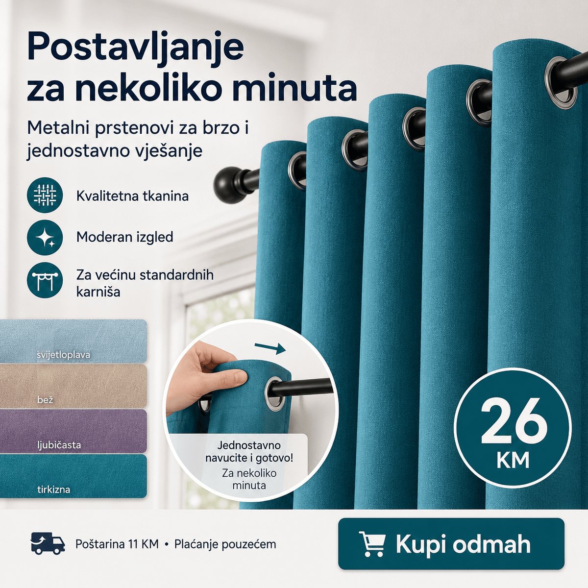 Zavjesa za Zamračivanje 140×240cm – – Tirkizna – slika 5