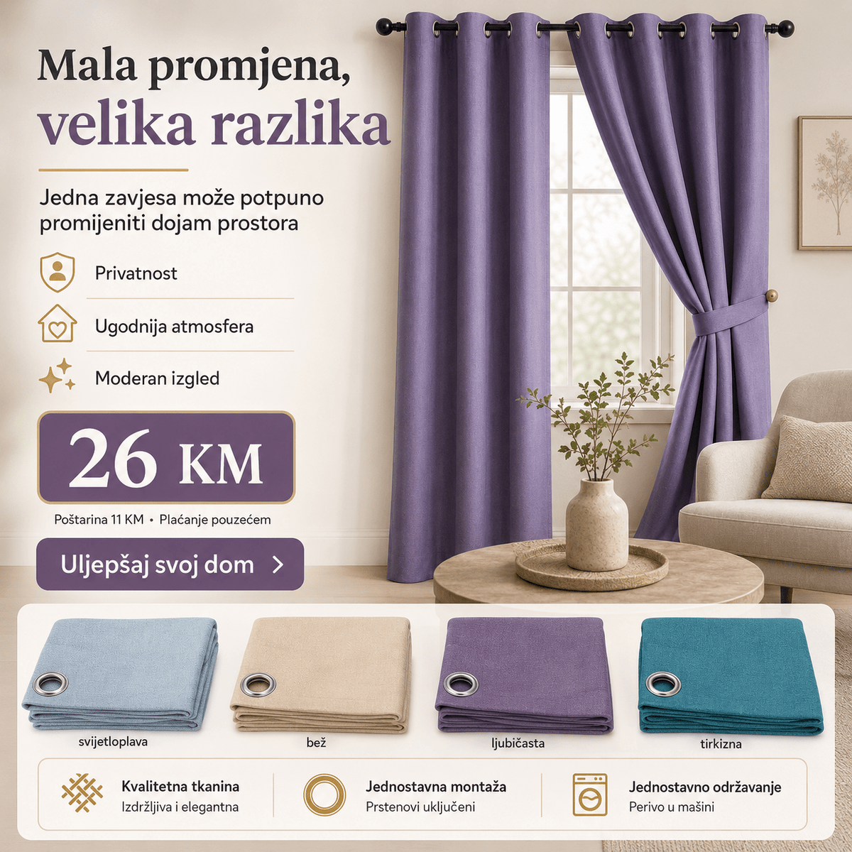 Zavjesa za Zamračivanje 140×240cm – – Tirkizna – slika 8