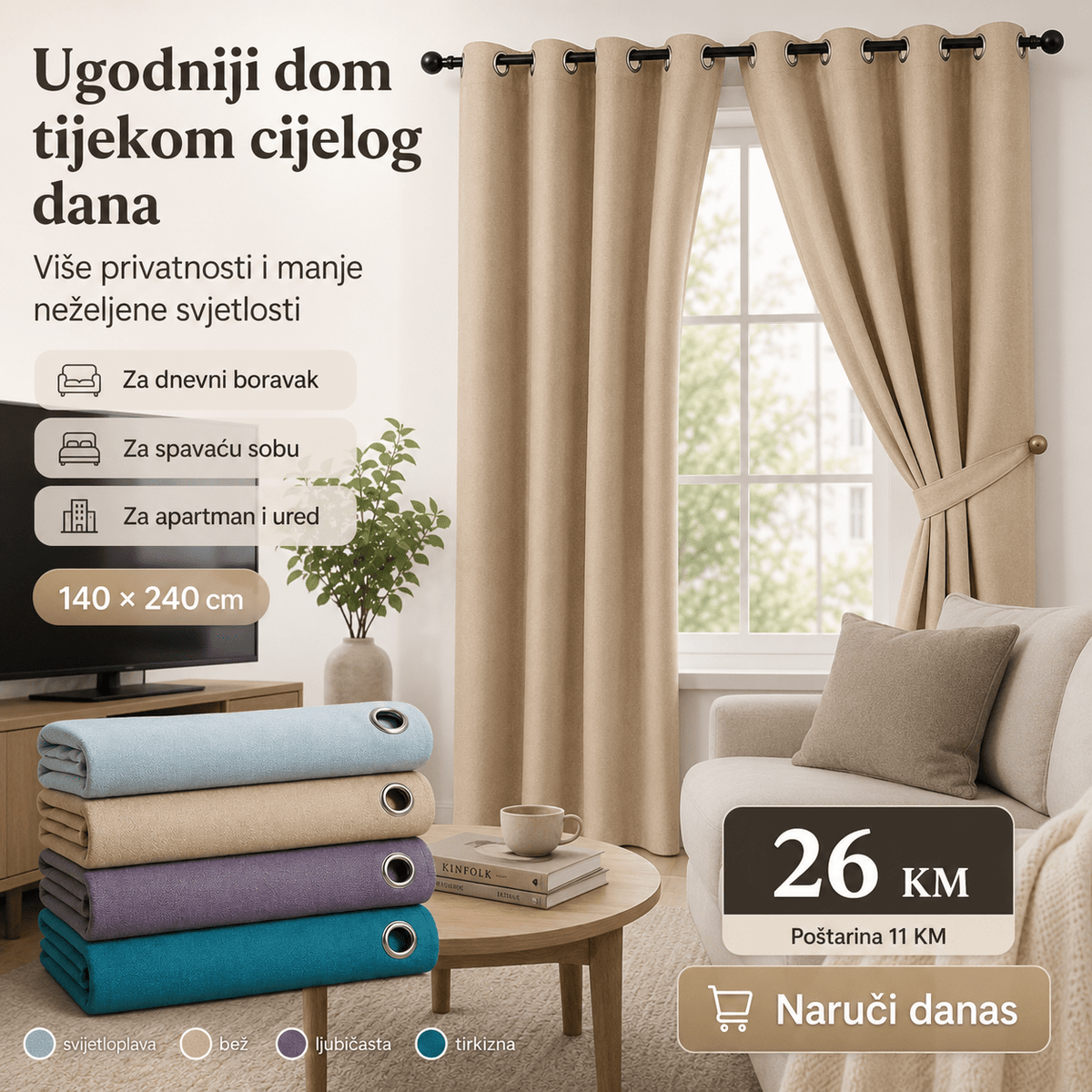 Zavjesa za Zamračivanje 140×240cm – – Tirkizna – slika 4