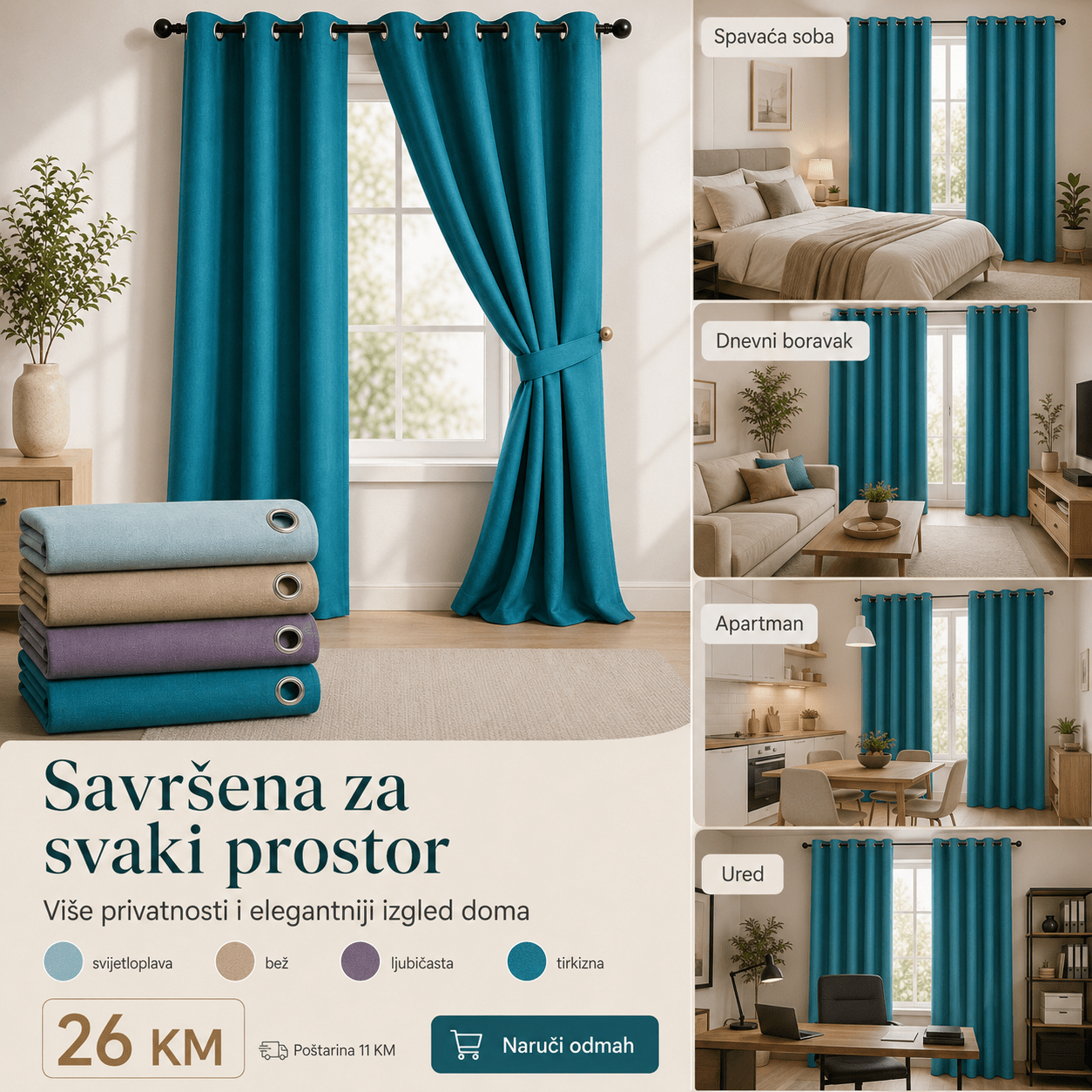Zavjesa za Zamračivanje 140×240cm – – Tirkizna – slika 6