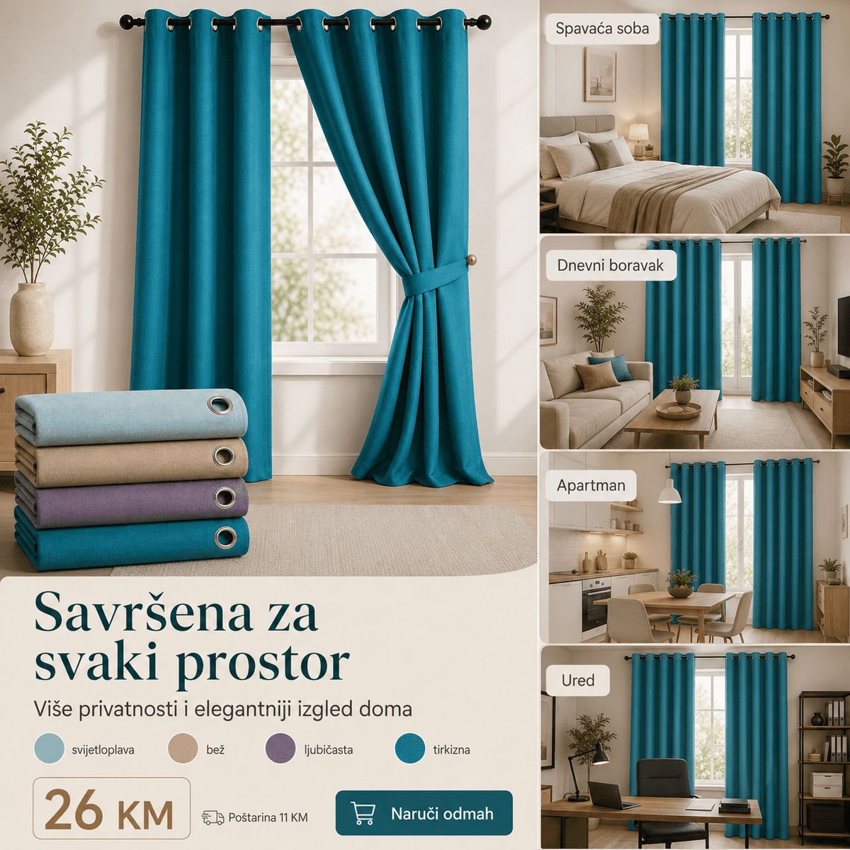 Zavjesa za Zamračivanje 140×240cm – – Tirkizna – slika 6