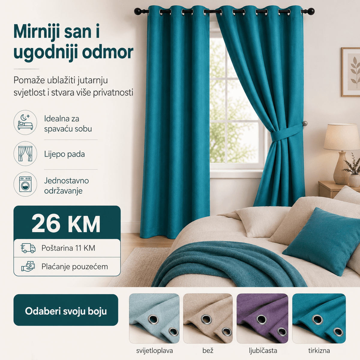 Zavjesa za Zamračivanje 140×240cm – – Tirkizna – slika 2