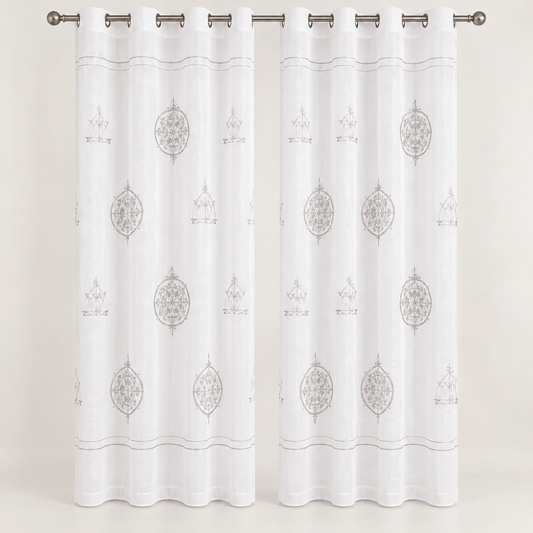 Zavjese za prozor bijele s ovalnim ornamentima – 2 komada, 140 × 240 cm – Zavjese za prozor – – slika 1