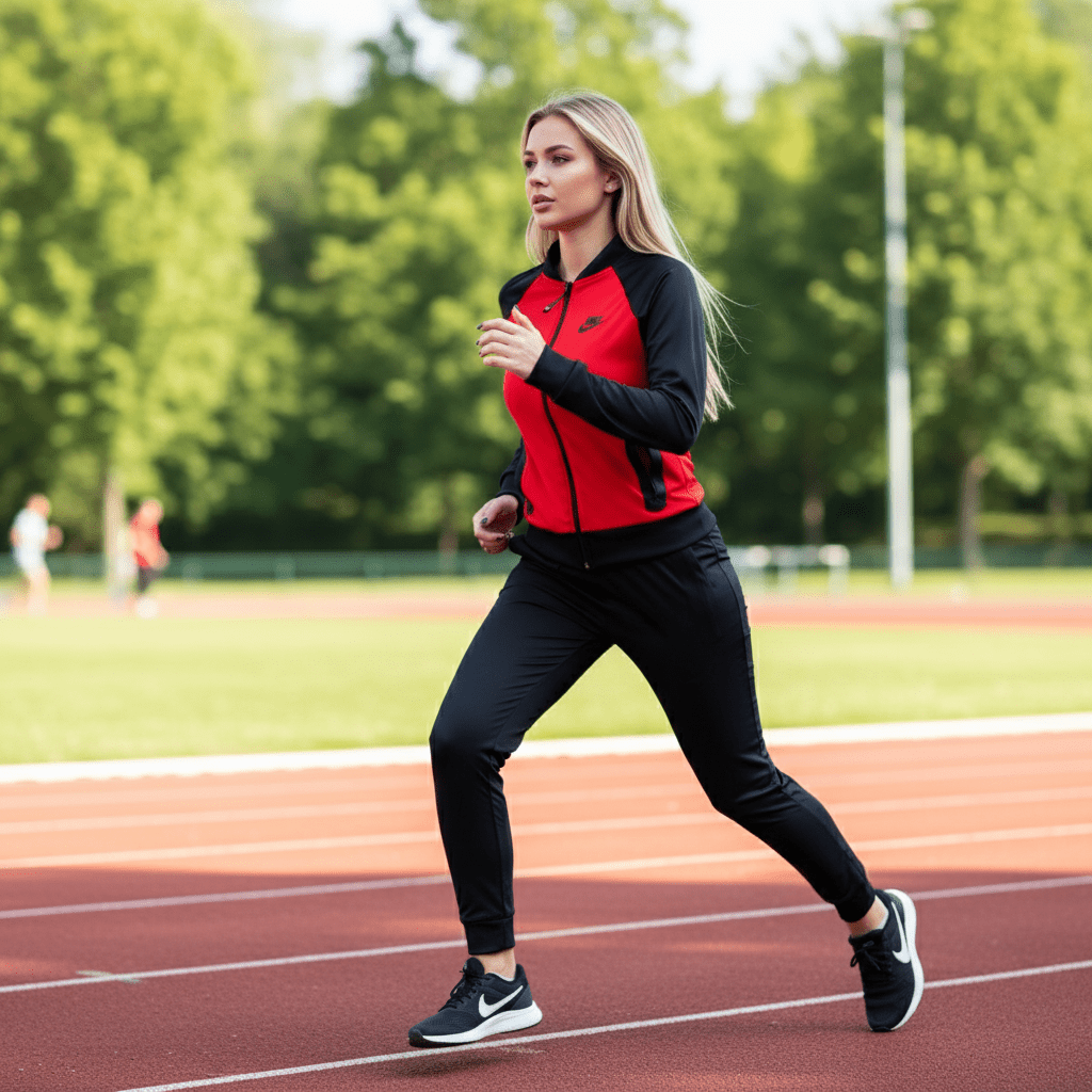 Ženska Crveno - Crna Sportska Trenerka – Trenirke – M Crveno - Crna – slika 2
