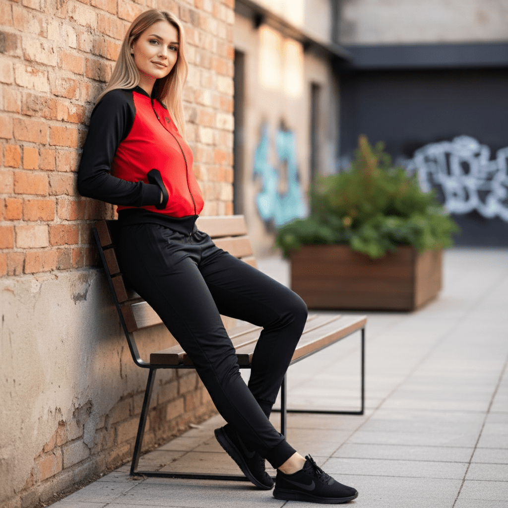 Ženska Crveno - Crna Sportska Trenerka – Trenirke – M Crveno - Crna – slika 3