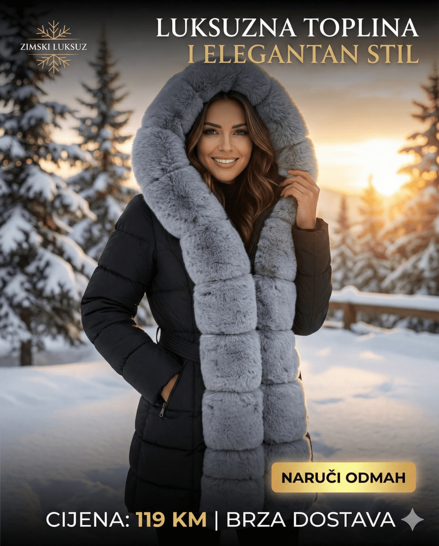 Ženska krznena zimska jakna – – L – slika 1