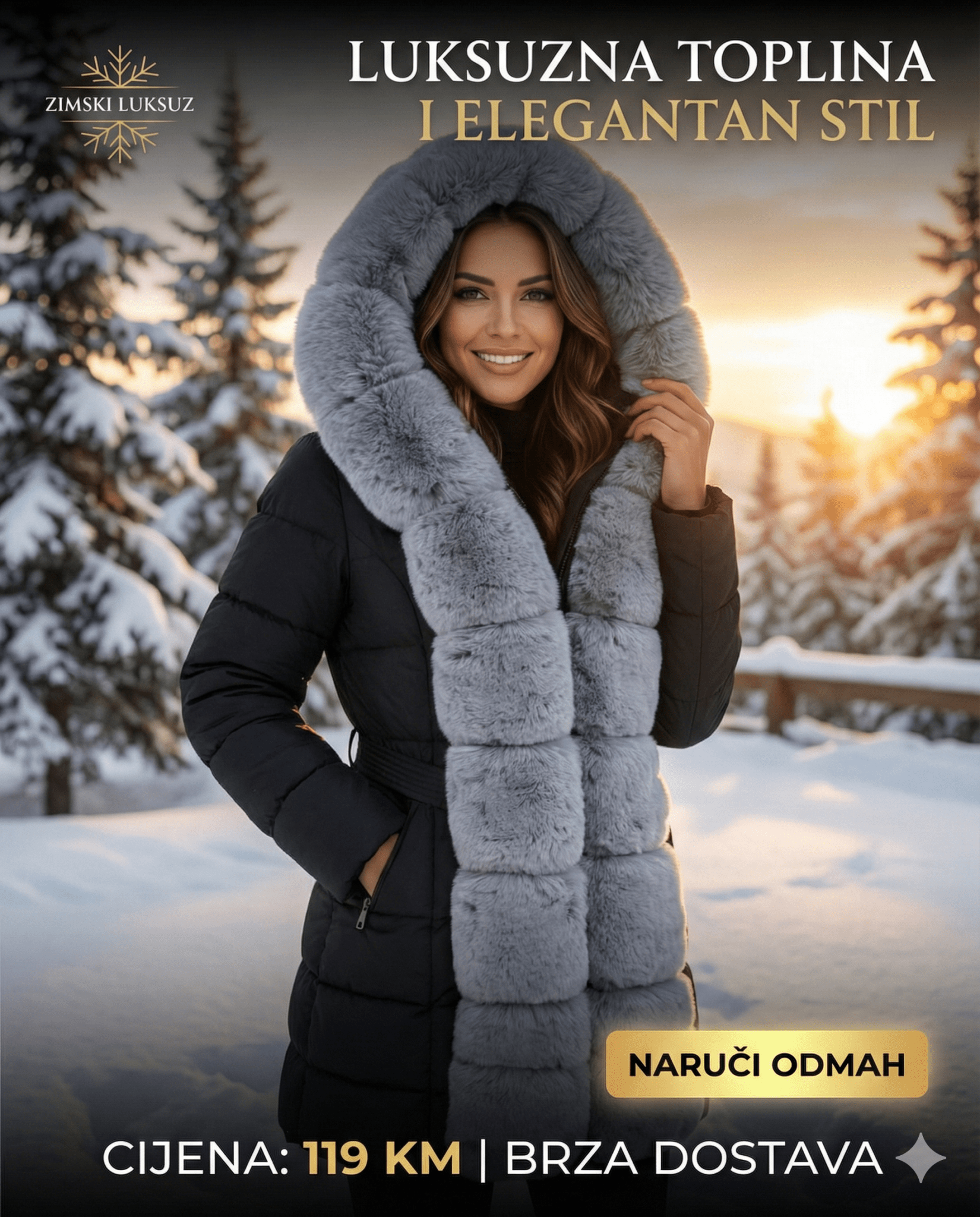 Ženska krznena zimska jakna – – L – slika 1