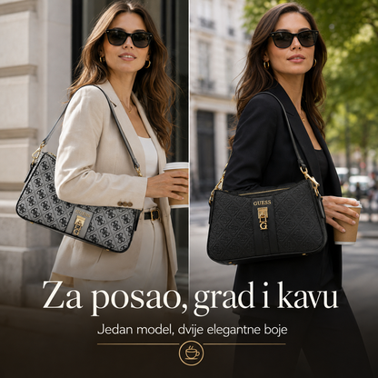 Ženska monogram torbica u sivoj i crnoj boji za posao, grad i kavu