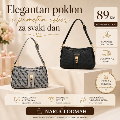 Ženska elegantna monogram torbica u crnoj i sivoj boji, cijena 89 KM