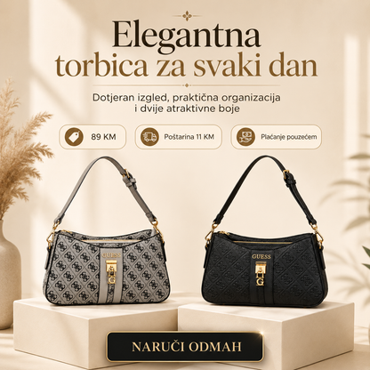 Ženska elegantna monogram torbica u crnoj i sivoj boji