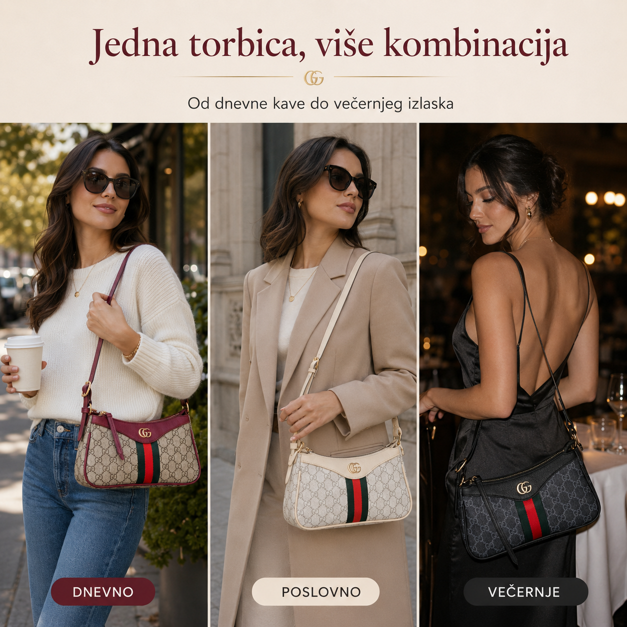 Ženska monogram torbica za dnevne, poslovne i večernje kombinacije