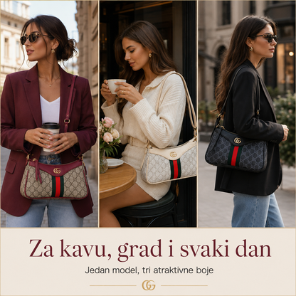 Ženska monogram torbica u bordo, krem i crnoj boji za grad i kavu