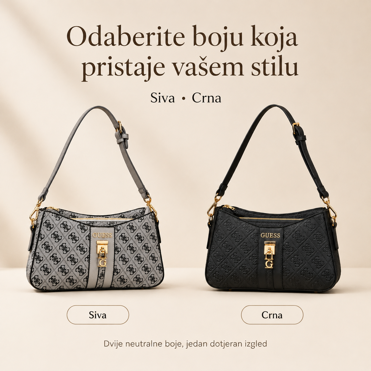 Ženska elegantna monogram torbica u sivoj i crnoj boji