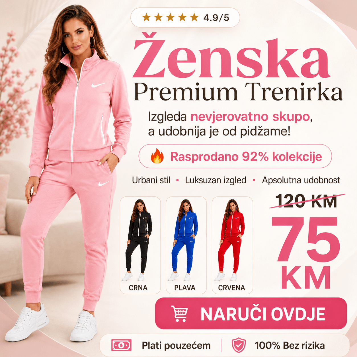 Ženska premium trenirka – – S Roza – slika 2