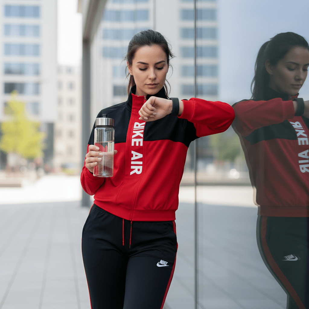 Ženska Trenerka Komplet - Crno/Crvena Sportska Elegancija – Trenerke – S Crna/Crvena – slika 2