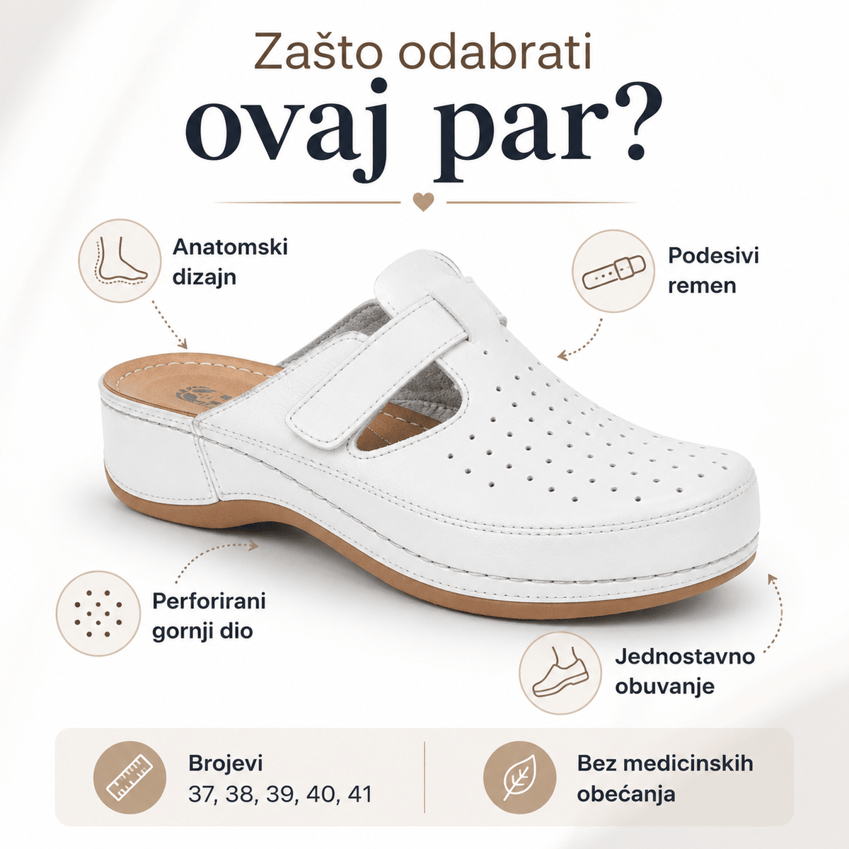 Ženske Anatomske Klompe – Klompe i Papuče – 37 Bijela – slika 7