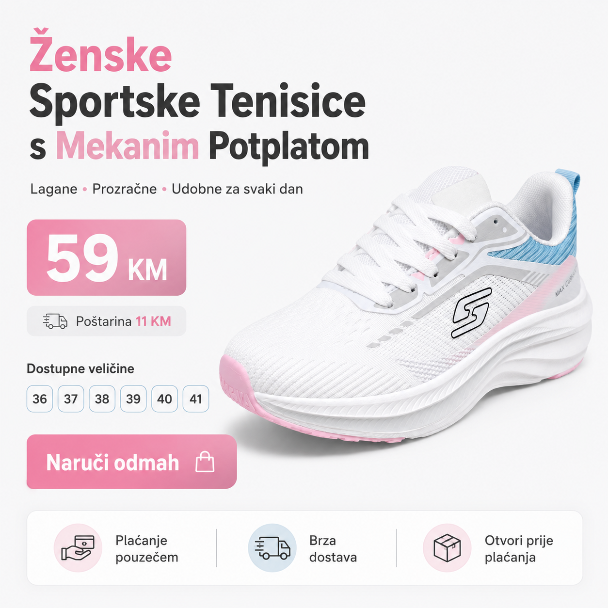 Ženske Bijele Sportske Tenisice s Pastelnim Detaljima – prikaz 2