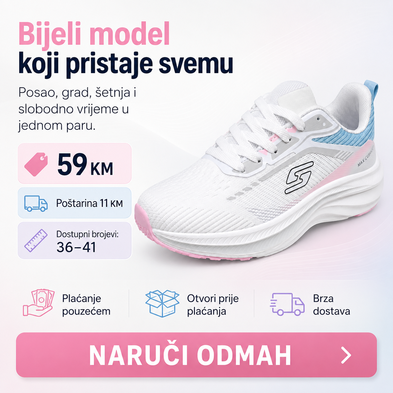 Ženske Bijele Sportske Tenisice s Pastelnim Detaljima – prikaz 8