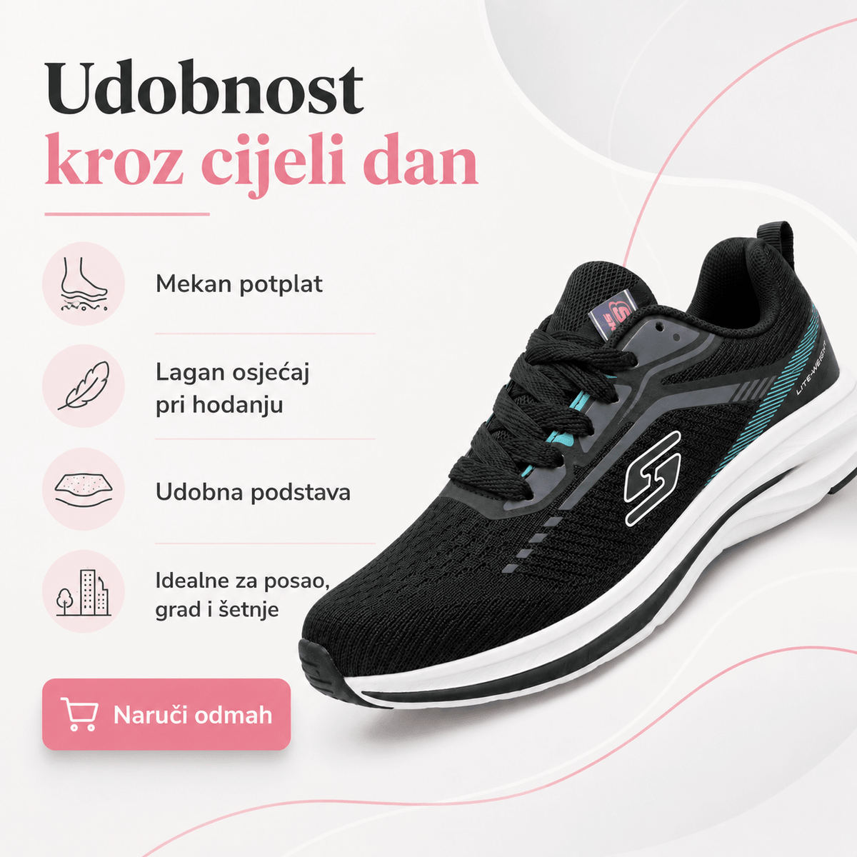 Ženske Crne Sportske Tenisice s Tirkiznim Detaljima – Ženske tenisice – 36 – slika 3