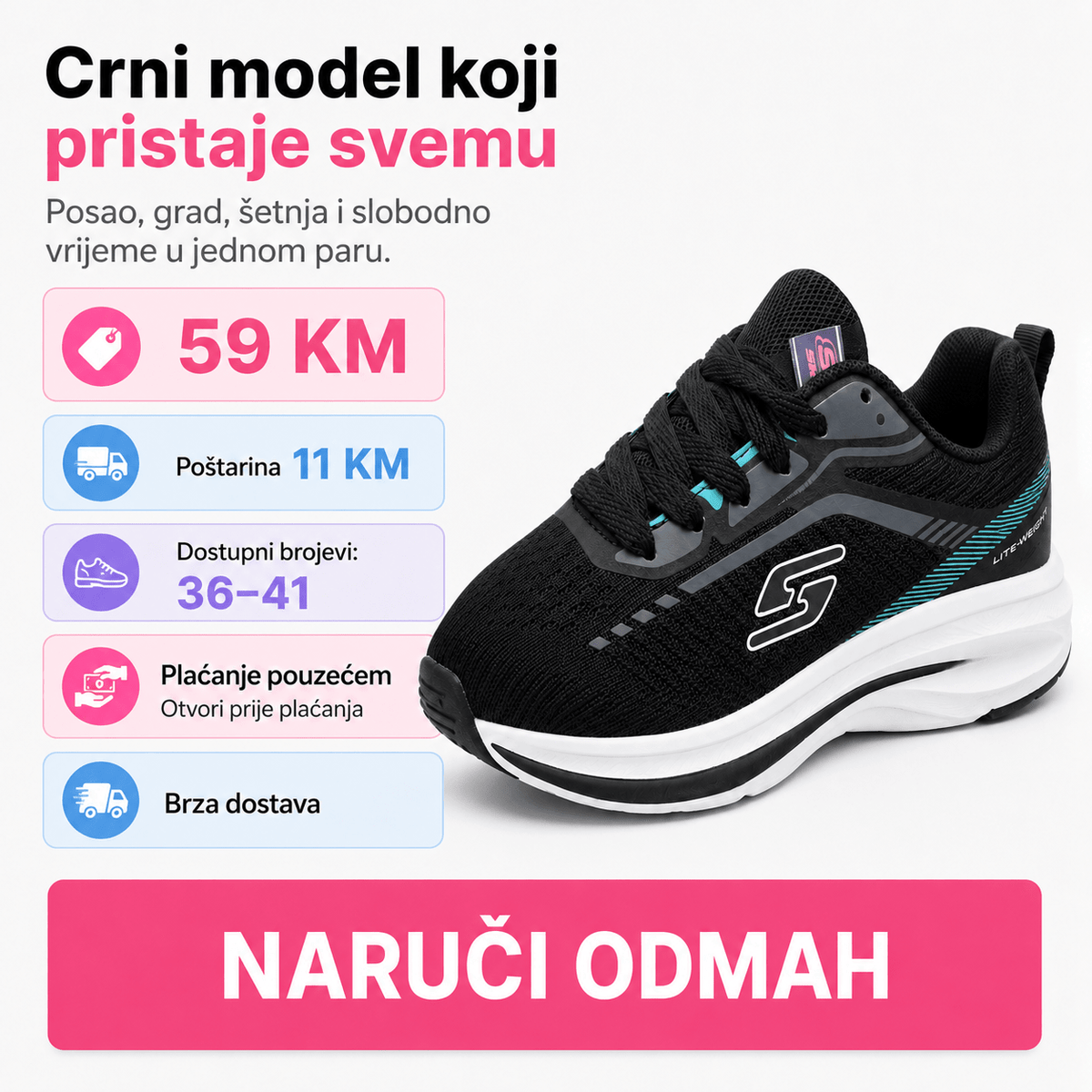 Ženske Crne Sportske Tenisice s Tirkiznim Detaljima – Ženske tenisice – 36 – slika 8