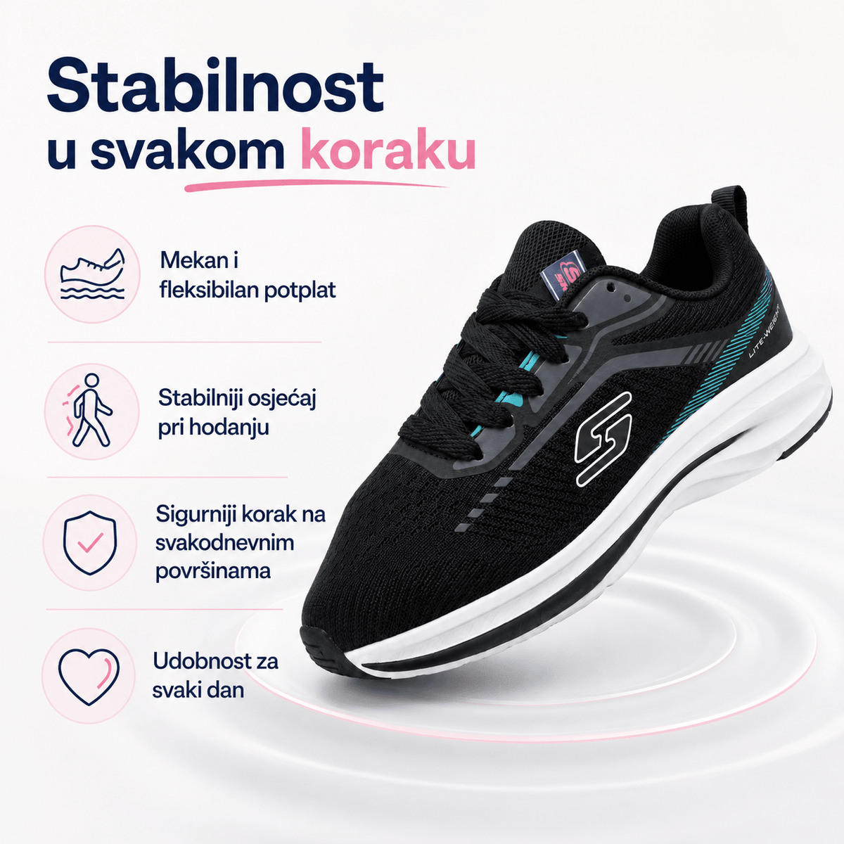 Ženske Crne Sportske Tenisice s Tirkiznim Detaljima – Ženske tenisice – 36 – slika 5