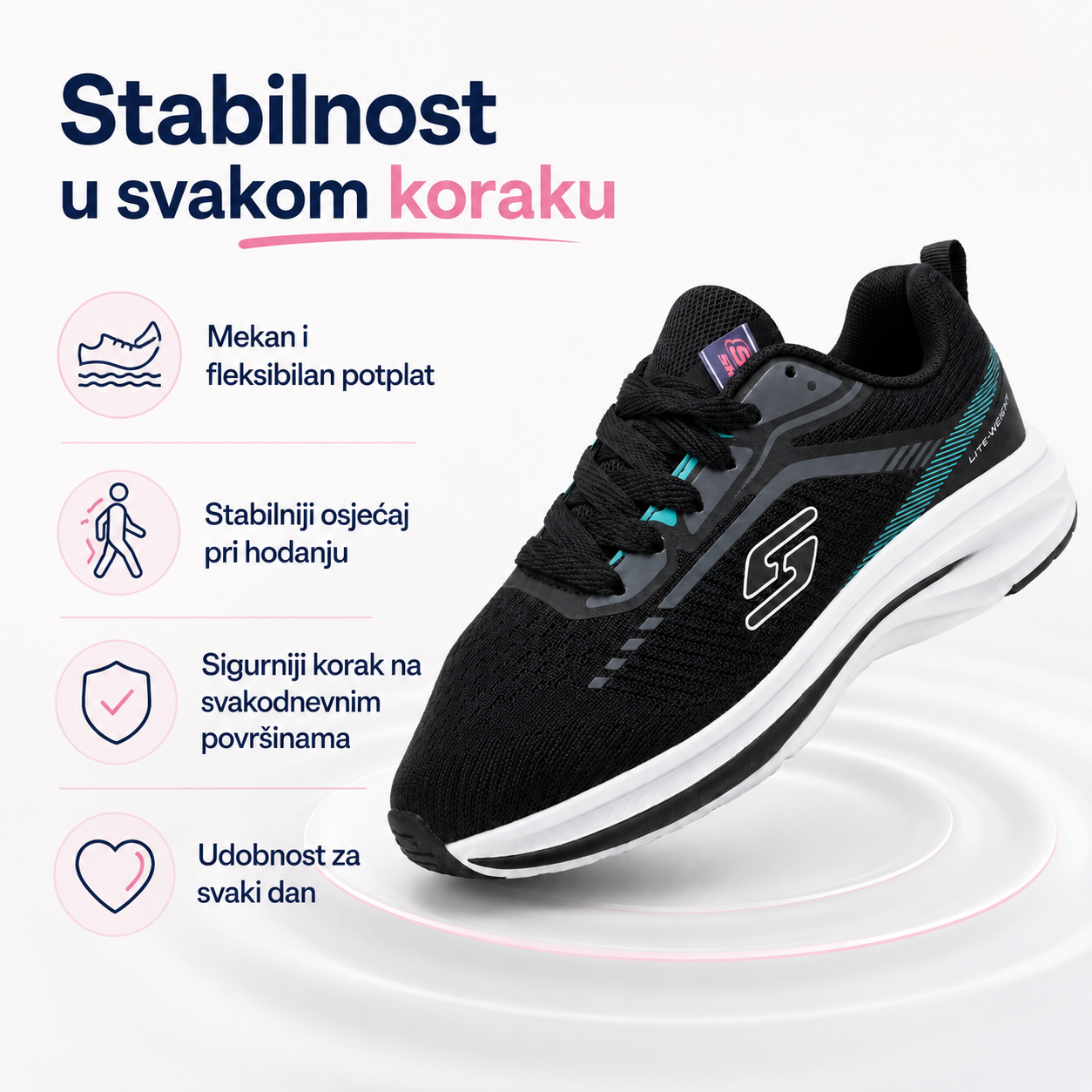 Ženske Crne Sportske Tenisice s Tirkiznim Detaljima – prikaz 5