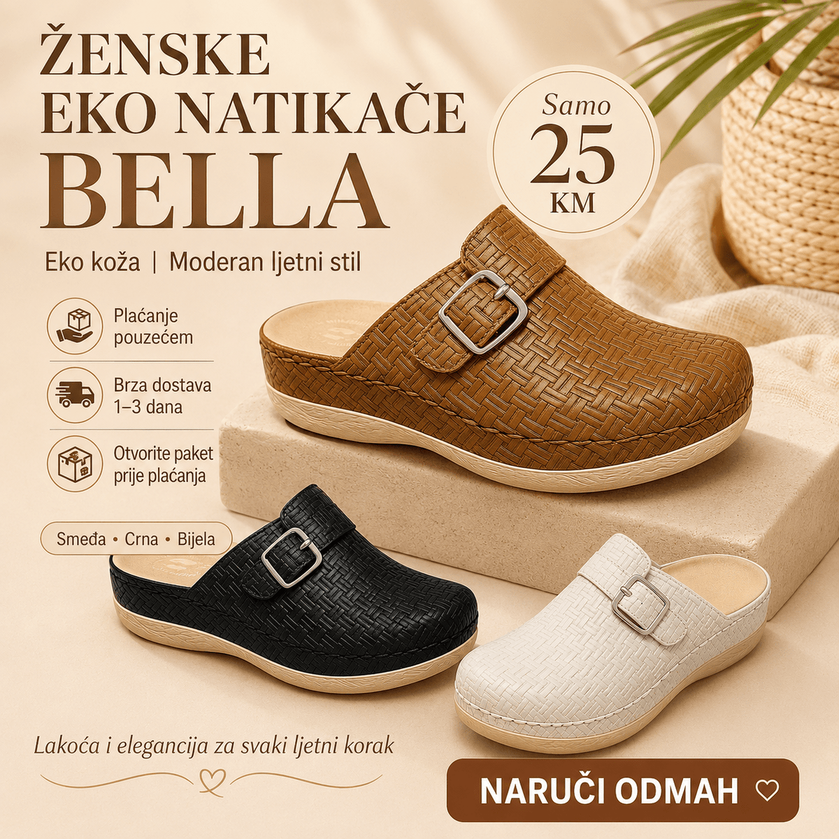 Ženske Eko Natikače Bella – – Smeđe 37 – slika 2