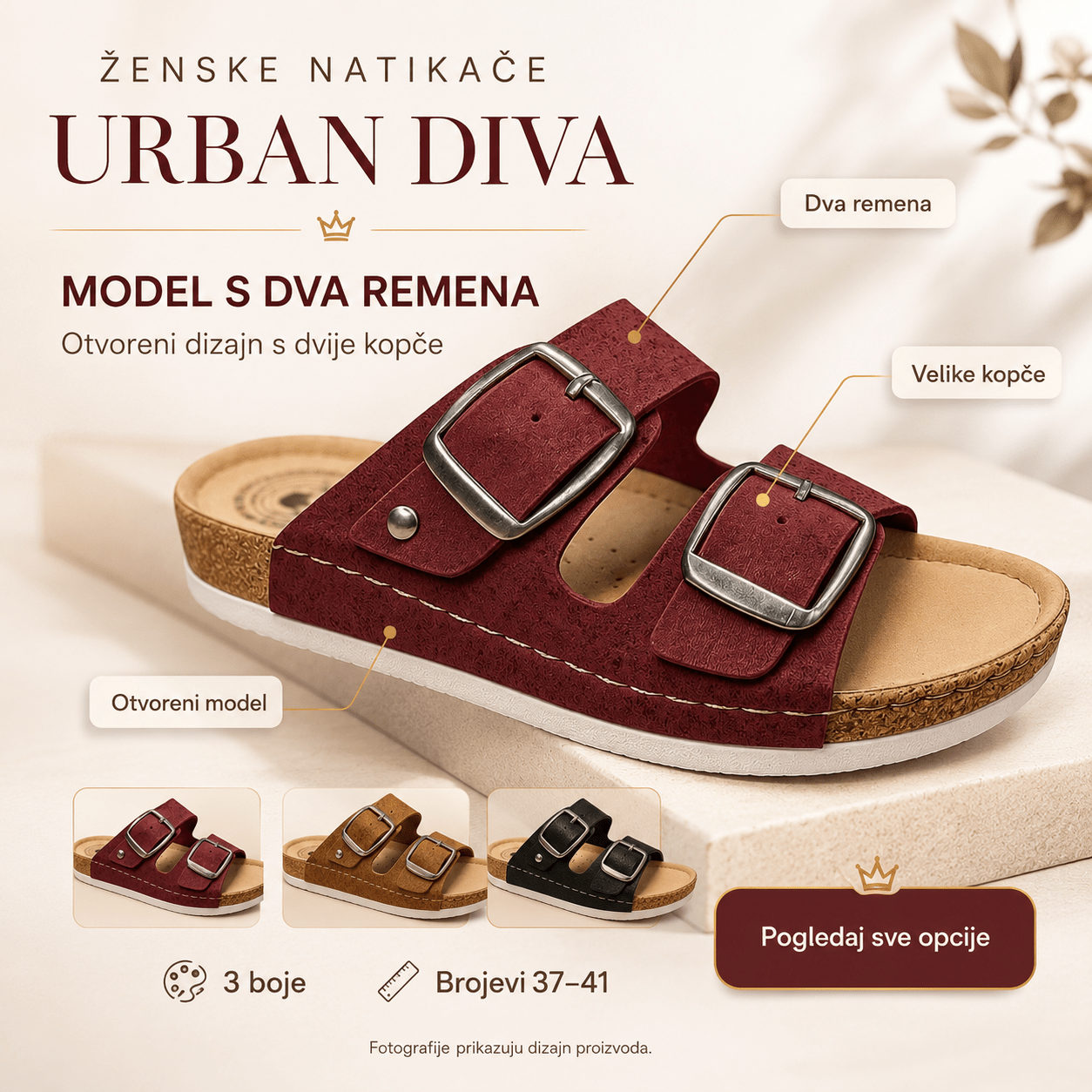 Ženske Natikače Urban Diva – – Bordo 37 – slika 2