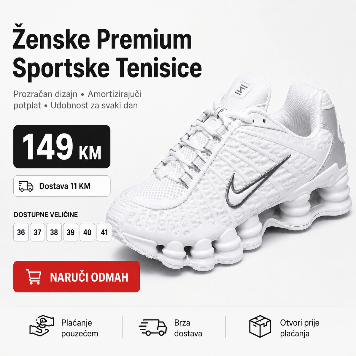 Ženske Premium Bijele Sportske Tenisice – Ženske tenisice – 36 – slika 2