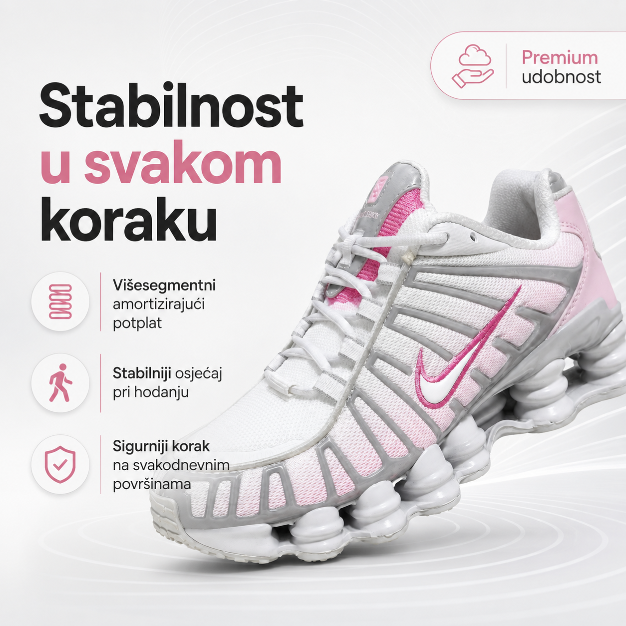 Ženske Premium Bijelo-Roze Sportske Tenisice – prikaz 5
