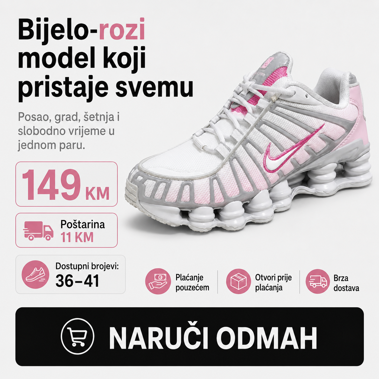 Ženske Premium Bijelo-Roze Sportske Tenisice – prikaz 8